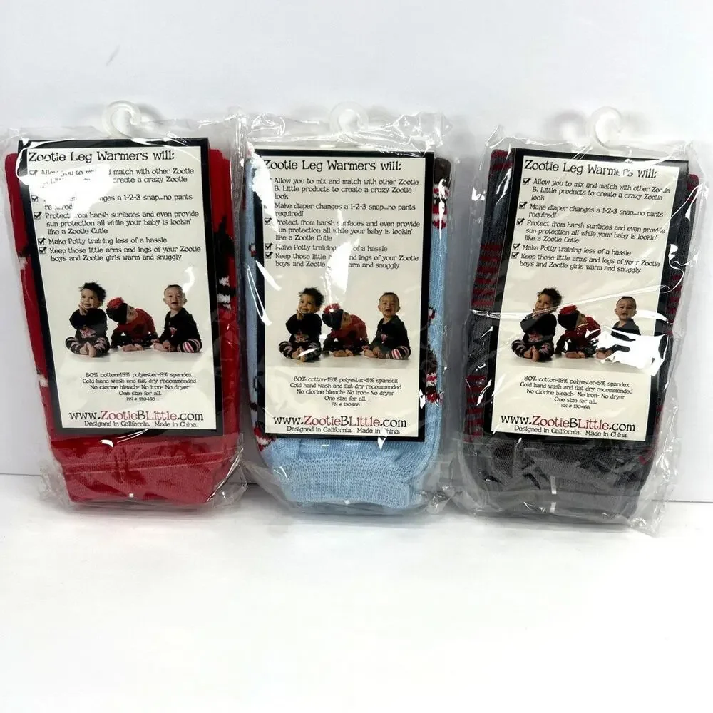 3 Zootie B. Little Leg Warmers Baby & Toddler NEW Blue Grey Red Sock Monkey